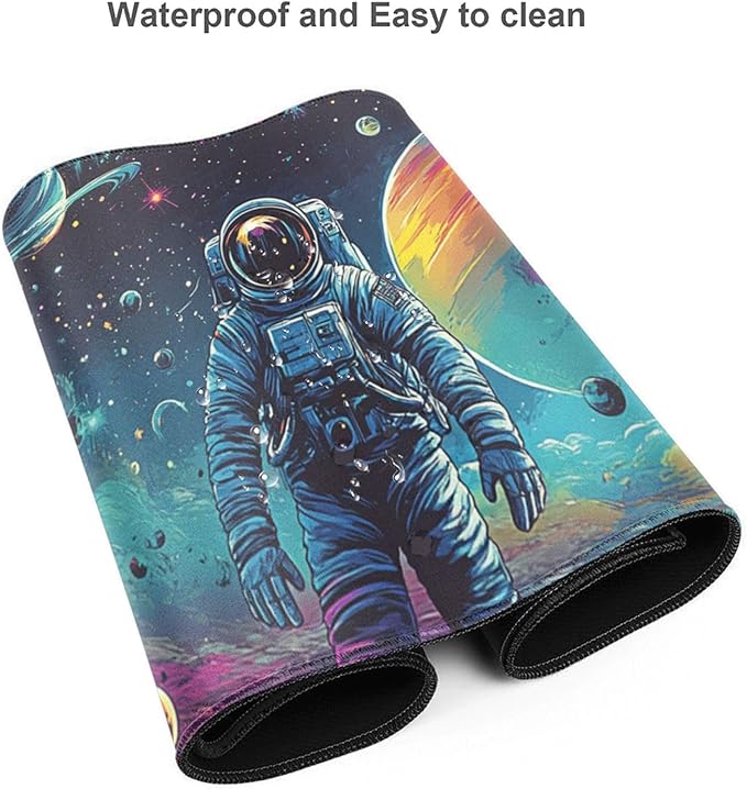 Extra Large Gaming Mouse Pad 48x24 Non-Slip Rubber Base Galaxy Astronaut Space Mouse Pad Waterproof Keyboard Mat with Stitched Edges for Work Game Office Desk