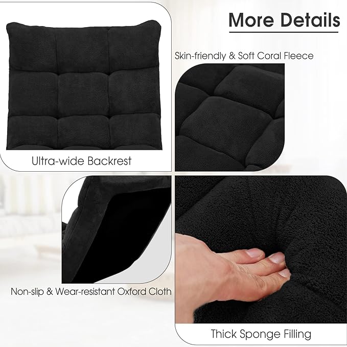 Byroce Folding Floor Gaming Chair 14-Position Adjustable Lazy Padded Sleeper Sofa Bed with Back Support Couch Recliner Floor Chair for Meditation Reading in Bedroom Living Room (Black)
