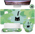 Blusabaca Mouse Pad Desk Pad Cat Lotus Leaf Desk Mat Large Gaming Mouse Pad with Wrist Rest Cute Keyboard Pad Wrist Rest Ergonomic Cup Coaster Work Home Accessories Office Supplies Decor