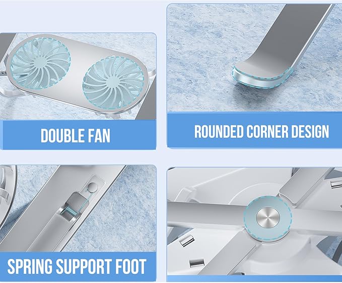 Adjustable Aluminum Laptop Stand with Cooling Fan for 13-21in Laptop Notebook Cooling Support Effective Heat Dissipation