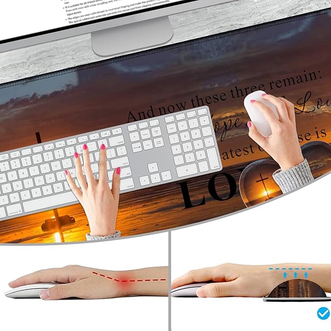 TCG Gaming Pad + Wrist Pad Set MTG Play Mat Office Mouse Pad 24 x 14 Table Mat Edge Stitched Non-Slip Base - Christian Cross