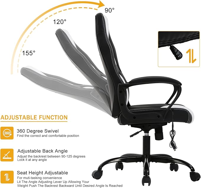 Gaming Chair Ergonomic Office Chair High Back Racing Desk Chair with Lumbar Support Armrest Adjustable Massage Reclining Computer Chair PU Leather Executive Task Rolling Swivel Chair for Adults