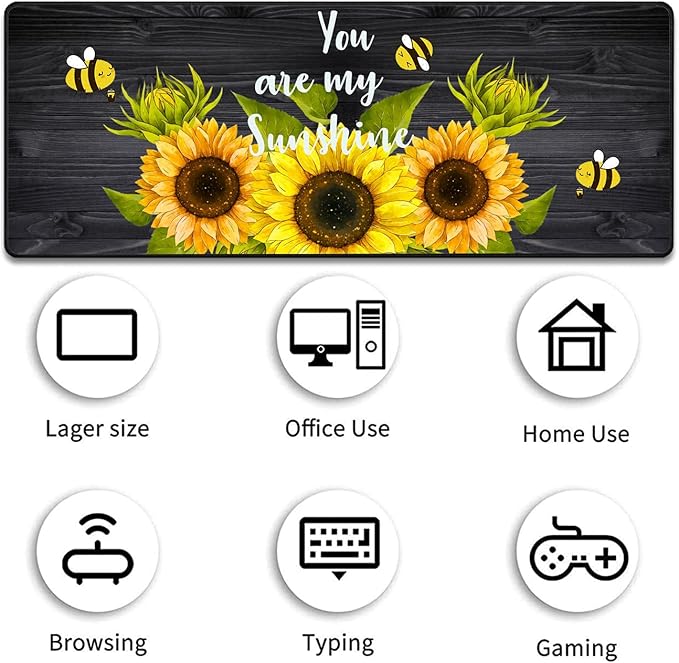 Large Gaming Mouse Pad 31.5x11.8 Inch Keyboard Pad + Ergonomic Wrist Rest Pad and Coaster with Non-Slip 3-Piece Desk Supplies Set Sunflower You are My Sunshine Design for Gamers/Office/Study