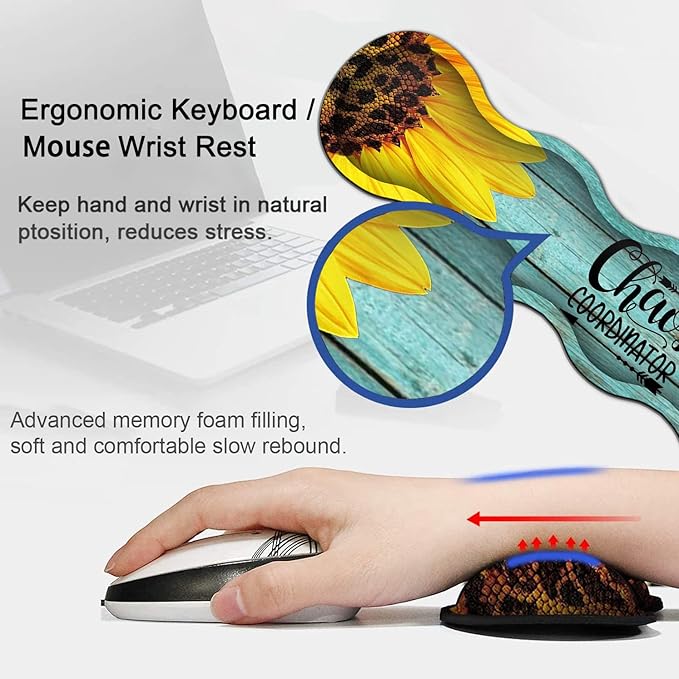 Desk Pad Keyboard Mouse Pad Set Extended Gaming Mouse Pad+ Ergonomics Memory Foam Wrist Rest Support31.5x11.8in Waterproof Large Mouse Pad for Home OfficeChaos Coordinator Sunflower XXL Mouse Mat