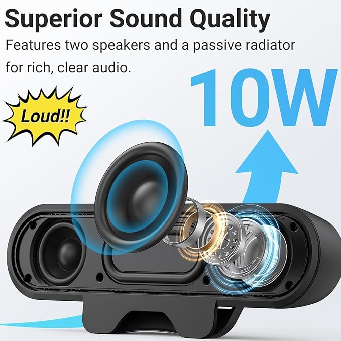 SUNGOOYUE Computer Speakers with Clamp Mount USB Powered 10W Stereo Sound for Desktop Monitor Space Saving USB C Connectivity PC Laptop Workstation