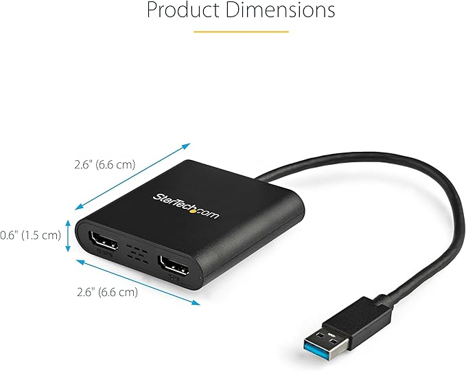StarTech USB-A 3.0 to Dual HDMI Adapter for Windows Dual Monitor USB to 2x HDMI Display Converter 4K 30Hz + 1080p 60Hz Extend or Mirror Multi-Screen Setup