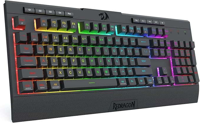 Redragon K525 PRO RGB 3-Mode Wireless Membrane Gaming Keyboard with Multimedia Keys Linear Mechanical-Feel Switch 4 Extra On-Board Macro Keys Dedicated Media Control Ergonomic Wrist Rest
