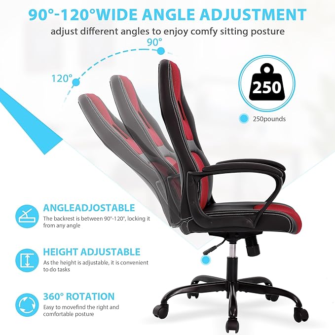 PC Gaming Chair Leather Cheap Gamer Chair for Adults Video Game Chairs with Lumbar Support Desk Chair Gaming with Adjustable Height for Teens
