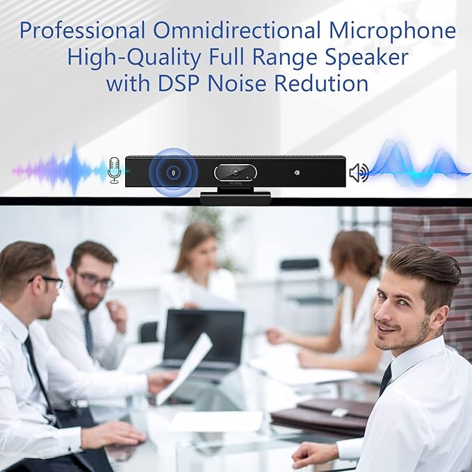 Conference Room Camera 3-in-1 1080p Full HD Webcam with Microphone and Speaker USB Plug and Play Wide Angle Video Conference Camera for Desktop Laptop Mac PC (Black)