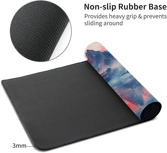 Landscape Ink Painting Gaming Mouse Pad Extra Large Gaming Mouse Pads Waterproof Non Slip Big Computer Mousepad Mice Pads Desk Pad Stitched Edges for Women Office Home (48x24 Pink)
