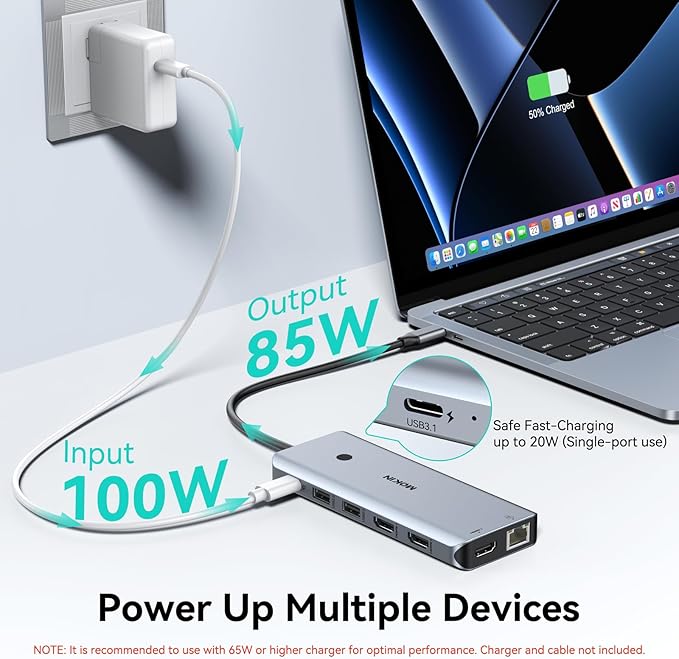 MOKiN 12-in-1 USB C Docking Station 3 HDMI 4K@60Hz Triple Display Hub with 100W PD 10Gbps USB-C/A Port Gigabit Ethernet SD/microSD Card Reader Screen Control Button for Laptop Windows