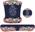 Keyboard Wrist Rest and Mouse Pad Wrist Support Set with Coasters Floral Quote Bible Verses Proverbs 31:25 Design Wrist Mouse Pad with Non-Slip PU Base for Home Office Working Studying