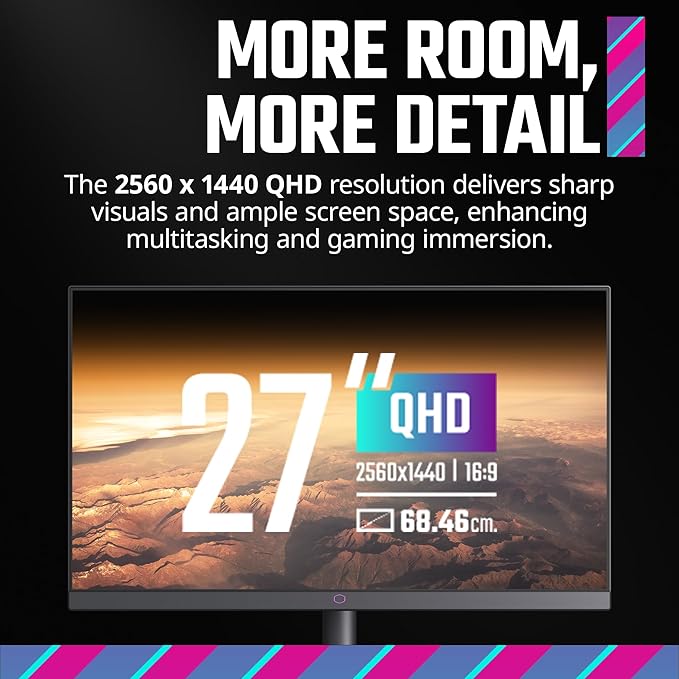 Cooler Master GM2711S 27” WQHD 2560 x 1440 Ultra-Speed IPS Gaming Monitor | Up to 180Hz | Up to 0.5ms | Adaptive Sync AMD|Nvidia | HDR Support | DP1.4 * 1 | HDMI2.0 * 2