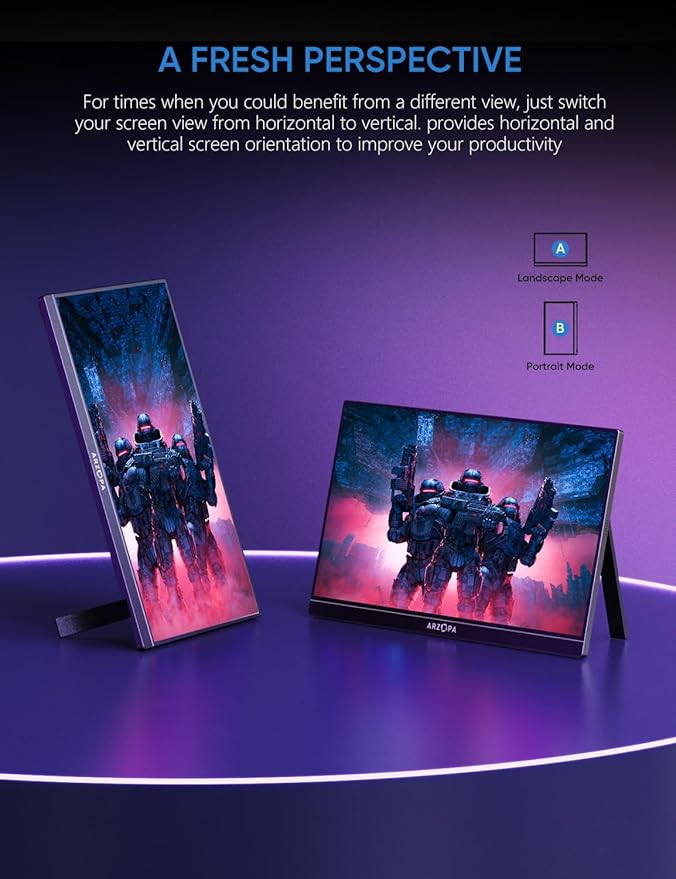 ARZOPA Portable Monitor &amp Sleeve16.1'' 144Hz 1080P FHD Laptop Monitor &amp PU Sleeve Bag Combination