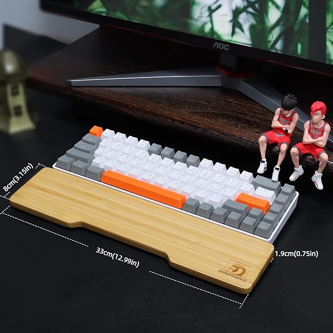 Bamboo Keyboard Wrist Rest for Computer Keyboard Ergonomic Mechanical Keyboard Wrist Rest Hard Wrist Rest for Pain Relief Anti-Slip Keyboard Rest Pad for Laptop/PC Gaming/Mac (68-Key)