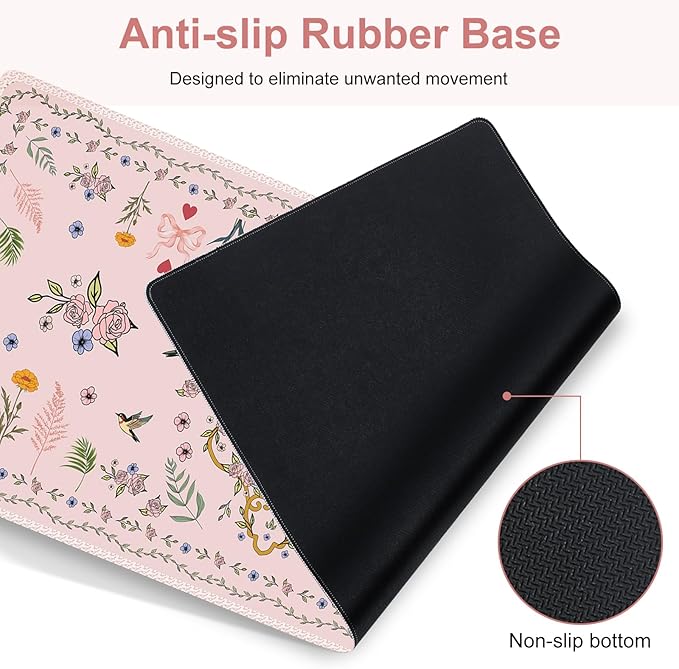 Romantic Pink Floral Mouse Pad XXL Large Desk Mat Extended Reading Desk pad 4PCS Non-Slip Rubber Base Computer Big Mousepads for Work Game Office Home Decor Gifts Accessories I Cute Collection
