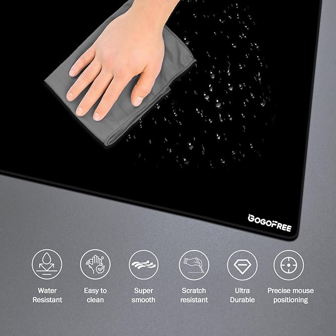 Glass Mousepad with Hard Surface for Gaming Ultra Smooth Mouse Mat Water-Resistant Large Mouse Pad Precision Speed Control for Esport Games/Office Black XL(15.7’’×19.6’’)