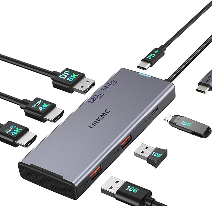 USB C Docking Station Dual Monitor 7 in 1 Laptop Docking Station Triple Monitors for DELL HP LenovoUSBC Hub Multiport Adapter Dongle with 2HDMI 4K+8k DisplayPort+2*USB-A+1USB-C+USB-C Charging 100w