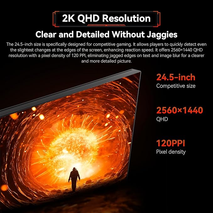 TITAN ARMY 24.5 Inch 240Hz 1440p Gaming MonitorQHD 2560 x 1440p Fast IPS 1ms GTGAdaptive Sync126% sRGBHDR10Low Blue Light VESA 100x100HDMI 2.0 DisplayPort 1.4 Vertical Gaming Monitor P2510S
