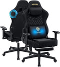 HOFFREE Gaming Chair Suede Fabric with Speakers Massage Gaming Chairs with Pocket Spring Cushion 165° Reclining Computer Office Chair for Adults Ergonomic Computer Chair with Footrest Black