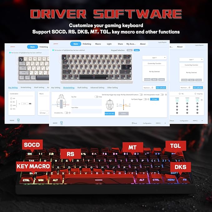 MAMBASNAKE X60 HE 60% Rapid Trigger Wireless Gaming KeyboardHall Effect Magnetic SwitchesAdjustable Actuation0.1ms Ultra-Low Latency 8KHz Polling Rate3-Mode RGBPBT Keycaps for Win/Mac-Black&amp
