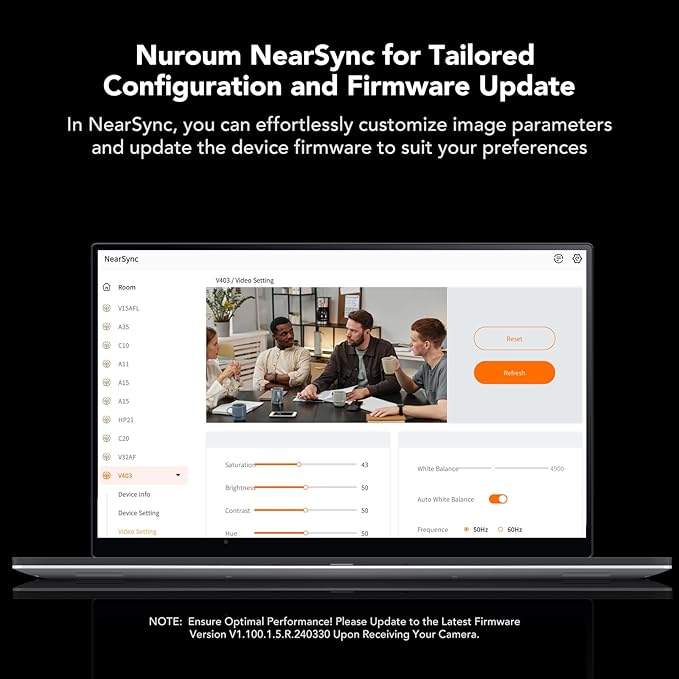 NUROUM V403 PTZ Camera 5X Optical Room Video Conference Webcam AI Noise Cancelling Microphones 350° Pan&amp60° Tilt 4 Preset Positions 122° FOV 1080P for Zoom/Teams/Google Meet