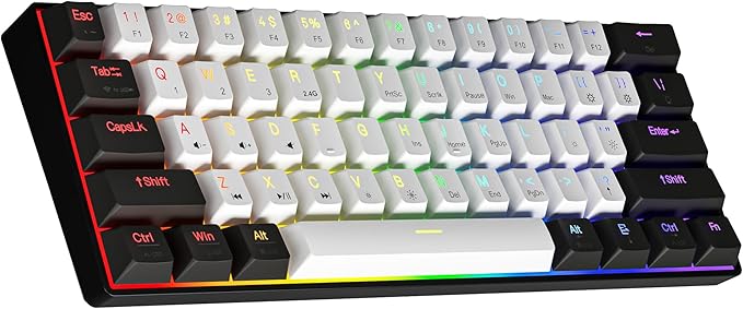 Newmen GM610 60% Wireless Mechanical Gaming KeyboardWired/Bluetooth/2.4G KeyboardRGB Backlit61 Anti-Ghosting KeysProgrammableHot-Swappablefor Windows Mac Android (Black-White/Red Switch)