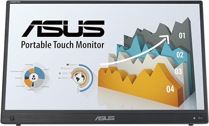 ASUS ZenScreen Touch 16” USB-C Portable Monitor (MB16AMTR) - Full HD IPS Built-in Battery Kickstand Tripod Socket Eye Care Compatible with Laptops Smartphones and Game Consoles 3 yr Warranty