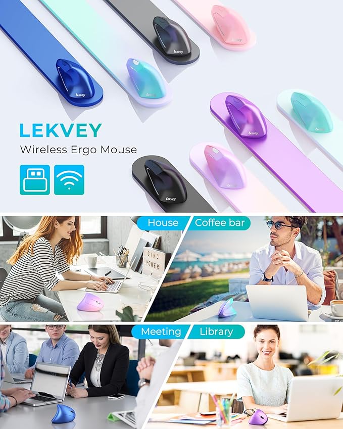 Lekvey Ergonomic Mouse Vertical Wireless Mouse Rechargeable 2.4G Optical Carpal Tunnel Mice with USB Receiver: 1000/1200/1600 DPI 6 Buttons for Laptop Computer Mac PC Desktop Notebook White