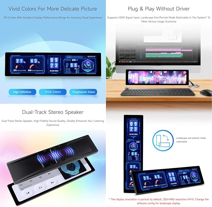 Waveshare 11.9inch IPS Display Compatible with Raspberry Pi 5/4B/3B+/3A+/2B/Zero 2W CM3+/4 5-Point TouchDriver FreeDual-Track SpeakerSoftware Brightness AdjustmentNO Touch Function