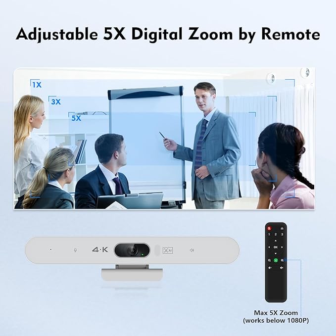 TOALLIN 4K Conference Room Webcam with Mic and Speaker AI Auto-Framing &amp Speaker-Tracking USB Video Bar All-in-One Video Conference Camera for Online Meetings Video Calls
