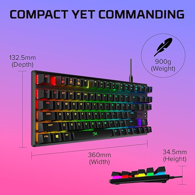 HyperX Alloy Origins Core - Tenkeyless Mechanical Gaming Keyboard Software Controlled Light &amp Macro Customization Compact Form Factor RGB LED Backlit Tactile HyperX Aqua SwitchBlack