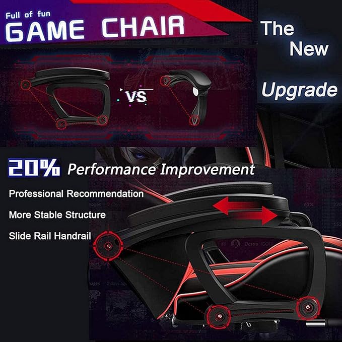 White Gaming Chair with LED Light Ergonomic Pro Gaming Chair with Full Massage Lumbar Support Bluetooth Speakers Computer Chair for Retractible Footrest and Backrest AdjustableWhite