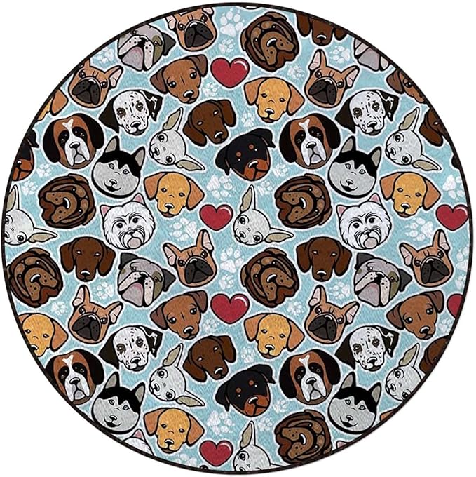 Dog Lover Round Office Chair Mat for Hardwood Floor Computer Gaming Rolling Chair Mat Floor Protector Mat Desk Rug Canine Breeds Bulldog Cartoon AnimalsPale Blue Diameter 60 in