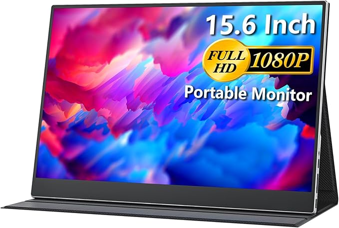 cocopar Portable Monitor 15.6 Inch 1080P FHD 60Hz 85% sRGB Travel Monitor with Speaker HDMI USB-C Second Screen for Laptop MacBook Surface PC Xbox PS4/5 VESA Mountable with Full Cover Stand