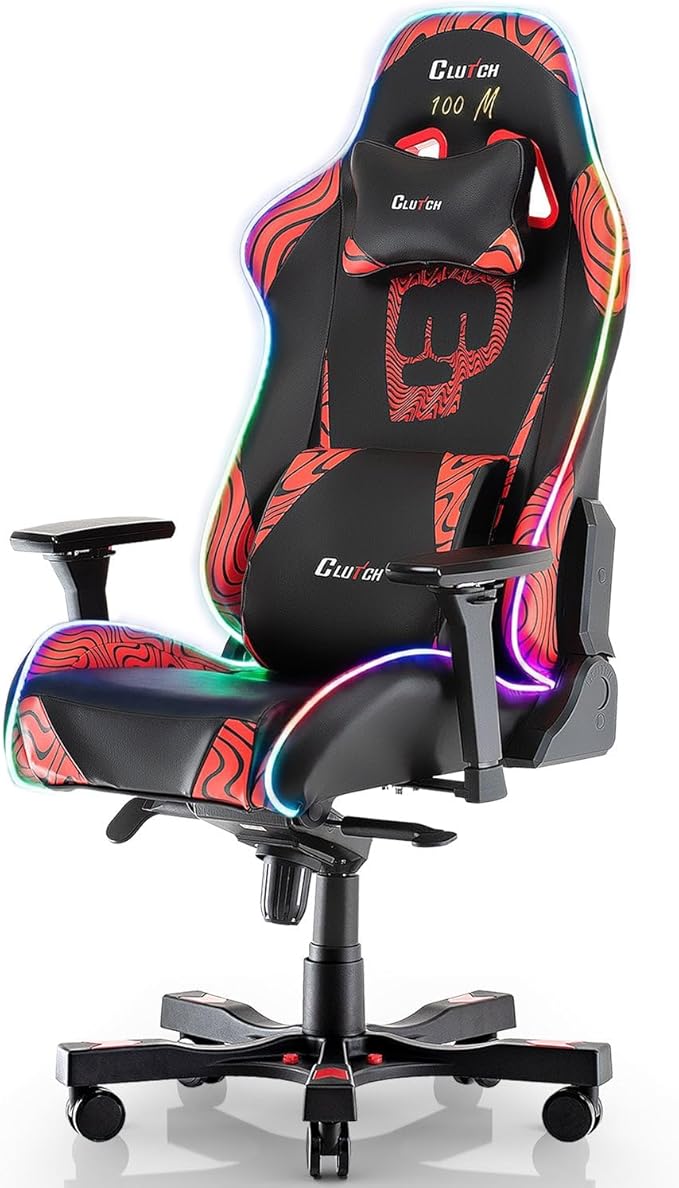 Clutch Chairz Pewdiepie Chair LED 100M - Ergonomic Gaming Chair Video Game Chairs Office Chair High Chair and Lumbar Pillow for Computer Desk - Black - Throttle Series