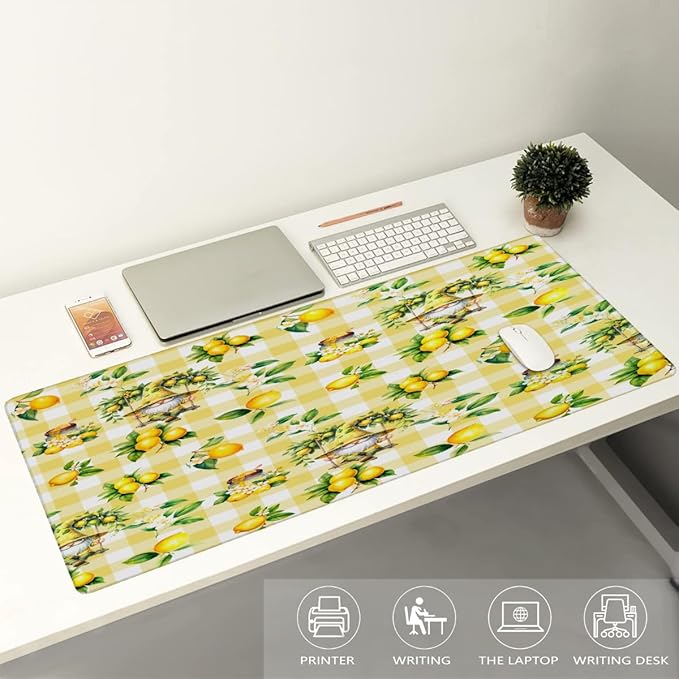 Yellow Lemon Tree Gnome Large Mouse Pad Gaming Mousepad Desk Mat for Desktop Computer Keyboard Waterproof Mouse Mat Desk Pad with Non-Slip Base for Game School Office Home 35.4 x 15.7
