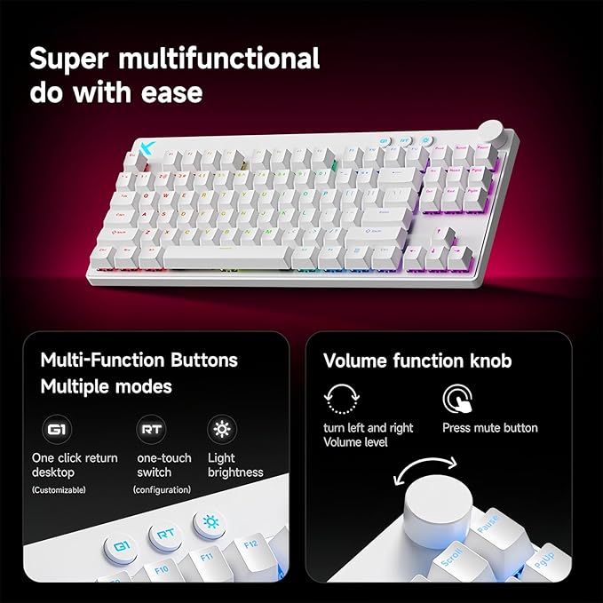 MCHOSE Mix 87 Magnetic Switch Rapid Trigger Gaming KeyboardHall Effect Hyper-Fast Adjustable Actuation Wired TKL Keyboard with Smart RT Mode Knob RGB Translucent Keycaps for PC Gamer (Black)