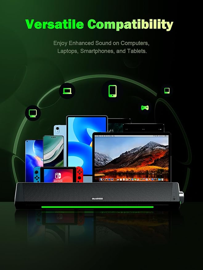 BLUEDEE Computer Speakers for Desktop PC Computer Sound bar HiFi Stereo Speakers for Computer Desktop Bluetooth 5.0 and 3.5mm Aux-in PC Soundbar USB/USB C Powered Gaming Speakers for pc Laptop