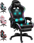 Gaming Chair with Bluetooth Speakers RGB LED Lights &amp Footrest Massage Computer Gaming Chair/Video Game Chair for Adults &amp Teen Enhance Gaming ExperienceBlack