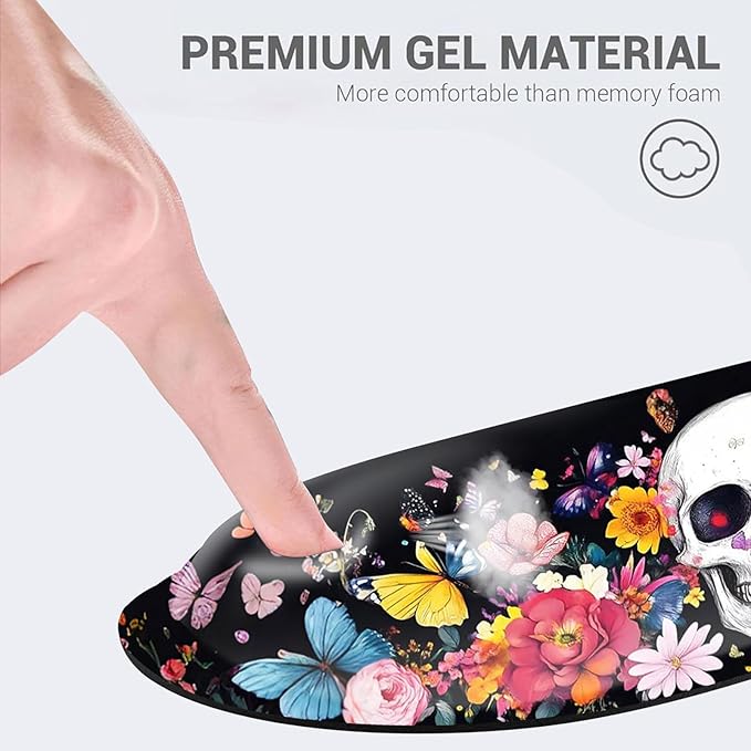 Desk Mat Mouse Pad with Wrist Rest 4-in-1 Large Mouse Pads for Desk Ergonomic Mouse Pad and Keyboard Wrist Rest Gaming Keyboard Mat for OfficeSkull Flowers Butterflies