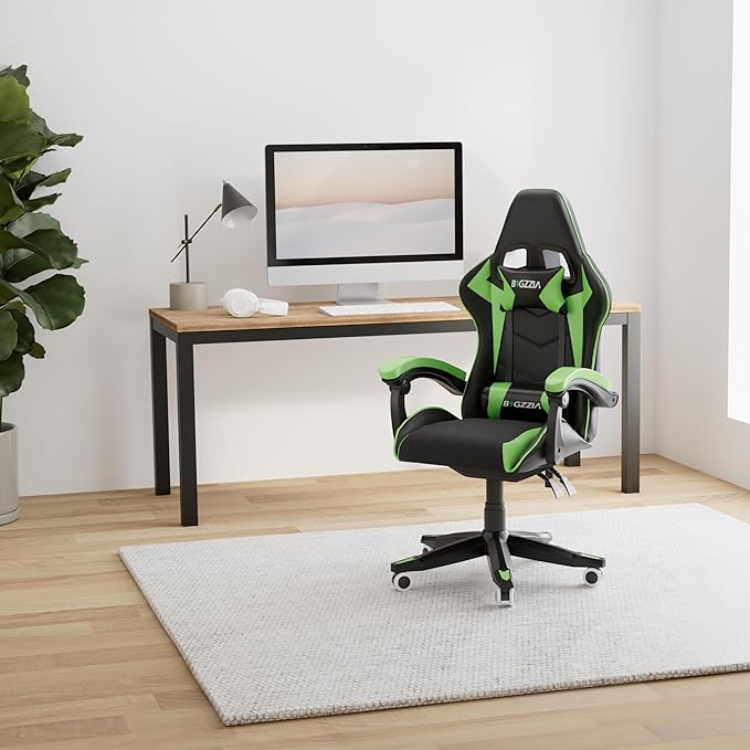 Bigzzia Gaming Chair Ergonomic Video Game Chairs with Pillow and Lumbar Support Racing Style Height Adjustable Computer Chair with 360°-Swivel Seat for Adults and Teens