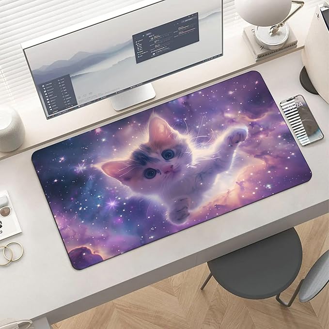 XXL Gaming Mouse Pad Animal Galaxy Cat XXL Gaming Mouse Pad Large Desk Mat Protector for Desktop Anti-Slip Rubber Extended Computer Keyboard Mat Writing Pad for Work Office 15.7 * 35.4 inB-1770