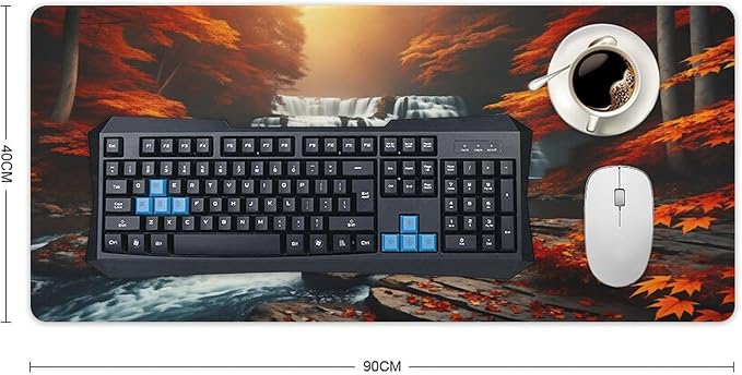 Autumn Waterfall and Colorful Foliage Desk Mat Desk Pad Large Mouse Pad Anti-Slip Big Mousepad with Stitched Edges Computer Mouse Pads for Gaming Home Office Work 16x36