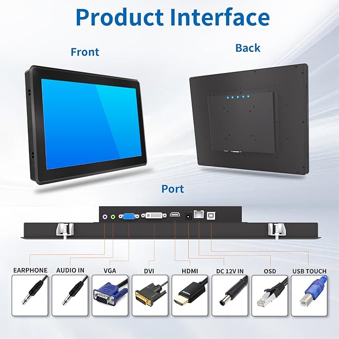 17 Inch Industrial Touch Screen Monitor 10 Points Touch Ratio 5:4 Capacitive PCAP Display 1280x1024R Active Matrix TFT LCD LED Backlight VGA DVI HD-MI Ports