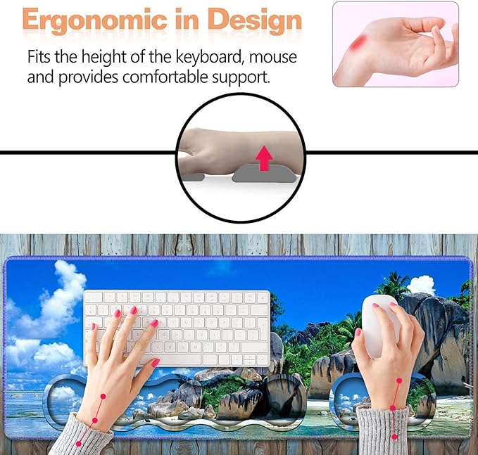 Ergonomic Keyboard Wrist Rest &amp Mouse Pad Wrist Rest Set Large XXL Gaming Desk Mat 31.5x 11.8Non-Slip Base Memory FoamEasy Typing Pain Relief for Office &amp Home Beaches Scene France Seyc