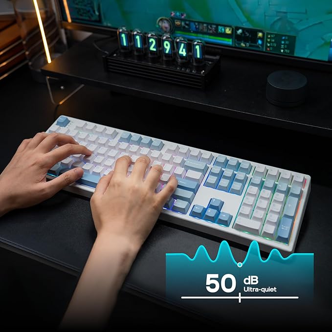 EPOMAKER TH108 Full Size Mechanical Keyboard Wireless Gaming Keyboard with 8000mAh Battery Creamy Gasket 108 Keys Hot Swap Custom Driver RGB Backlight (Blue&ampWhite Sea Salt Silent)
