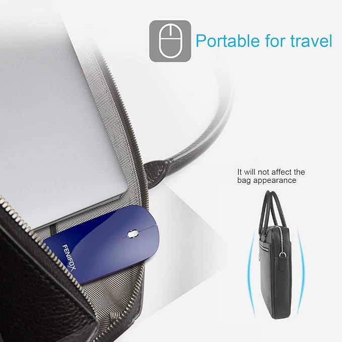 FENIFOX Bluetooth Mouse Slim Whisper-Quiet Mini Flat Portable Mobile Mice Rechargeable Compatible with LaptopPCAndroid Windows Tablet (Deep Blue)