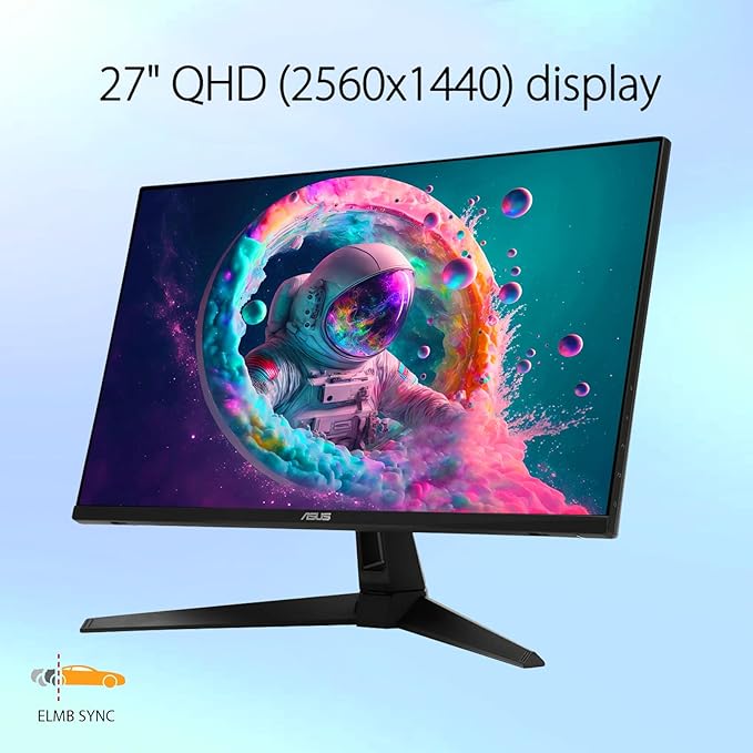 ASUS TUF 27 IPS Gaming Monitor QHD (2560x1440) 180Hz LED Display 1ms Adaptive-Sync 130% sRGB HDR10 ELMB Sync Anti-Glare Variable Overdrive HDMI DisplayPort Speakers Wall Mountable