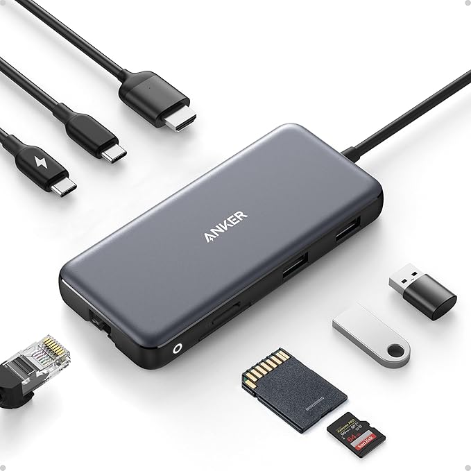 Anker USB C Hub with Ethernet 8-in-1 Multiport Ethernet Adapter with 4K 60Hz HDMI Port 85W Power Delivery 10Gbps USB C and 2 A Data Ports microSD SD Card Reader for MacBook Pro/XPS/iPad and More